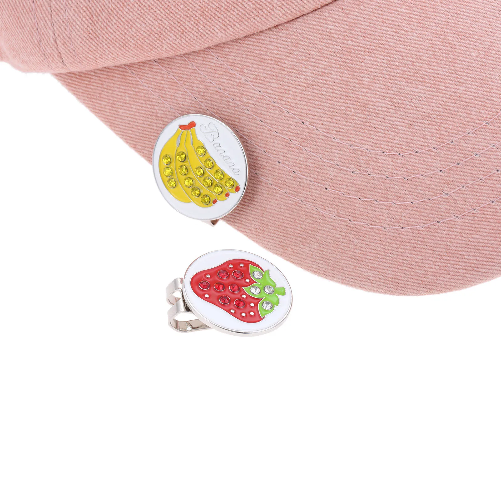 1Pc Zinc Alloy Bling Rhinestone Fruit Pattern Golf Ball Aiming Marker Alignment Tool & Golf Hat Clip Decoration Cap Clips 25mm