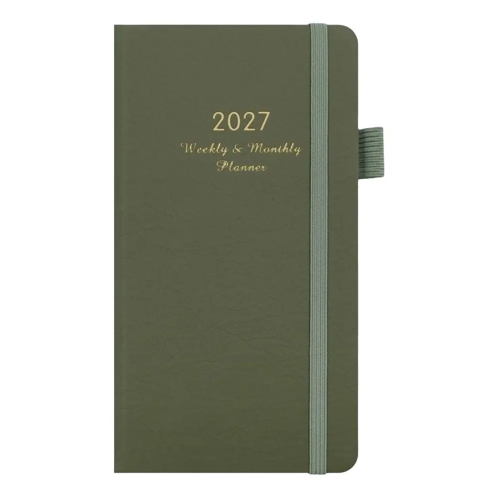 New Leather 2027 Planner Notebook Elastic Band Pen Loop Monthly Planner Ribbon Bookmark Schedule Organizer Study Planning