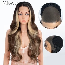 MIRACLE 13X4 Synthetic Lace Front Wig Cosplay Body Wave Lace Wigs for Women 30 Inch Wavy Female Wig Heat Resistant Fiber Hair