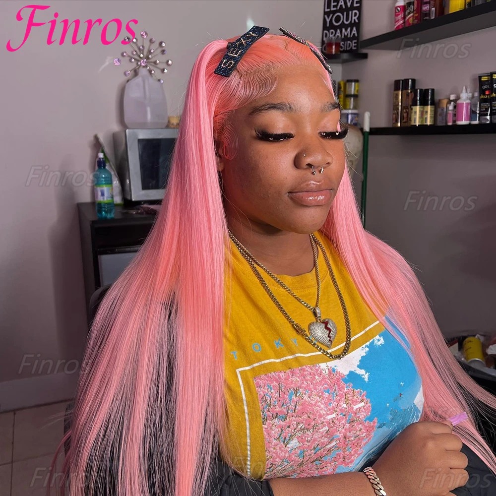 

Finros Light Pink 13x6 HD Lace Frontal Human Hair Wigs For Women Pre Plucked Brazilian Straight 13x4 Lace Front Wigs 613 Colored