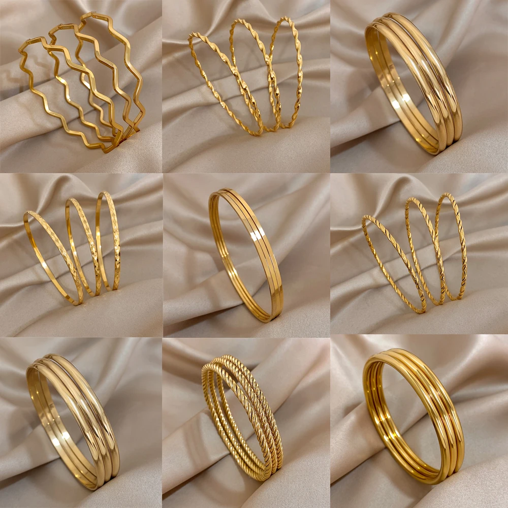 3 Teile/satz 316L Edelstahl Wasserdichte Manschette Armreif Armbänder Für Frauen Männer Neue Gold-überzogene Handgelenk Glänzend Charme Schmuck geschenke