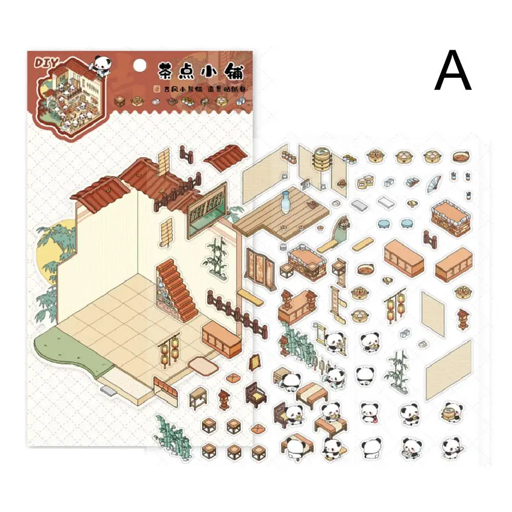 Kawaii 3D ภูมิทัศน์สติกเกอร์การ์ตูนฉากขนาดเล็กภาพซ้อนสามมิติสติกเกอร์ของขวัญคริสต์มาสสําหรับ Childr O6W6