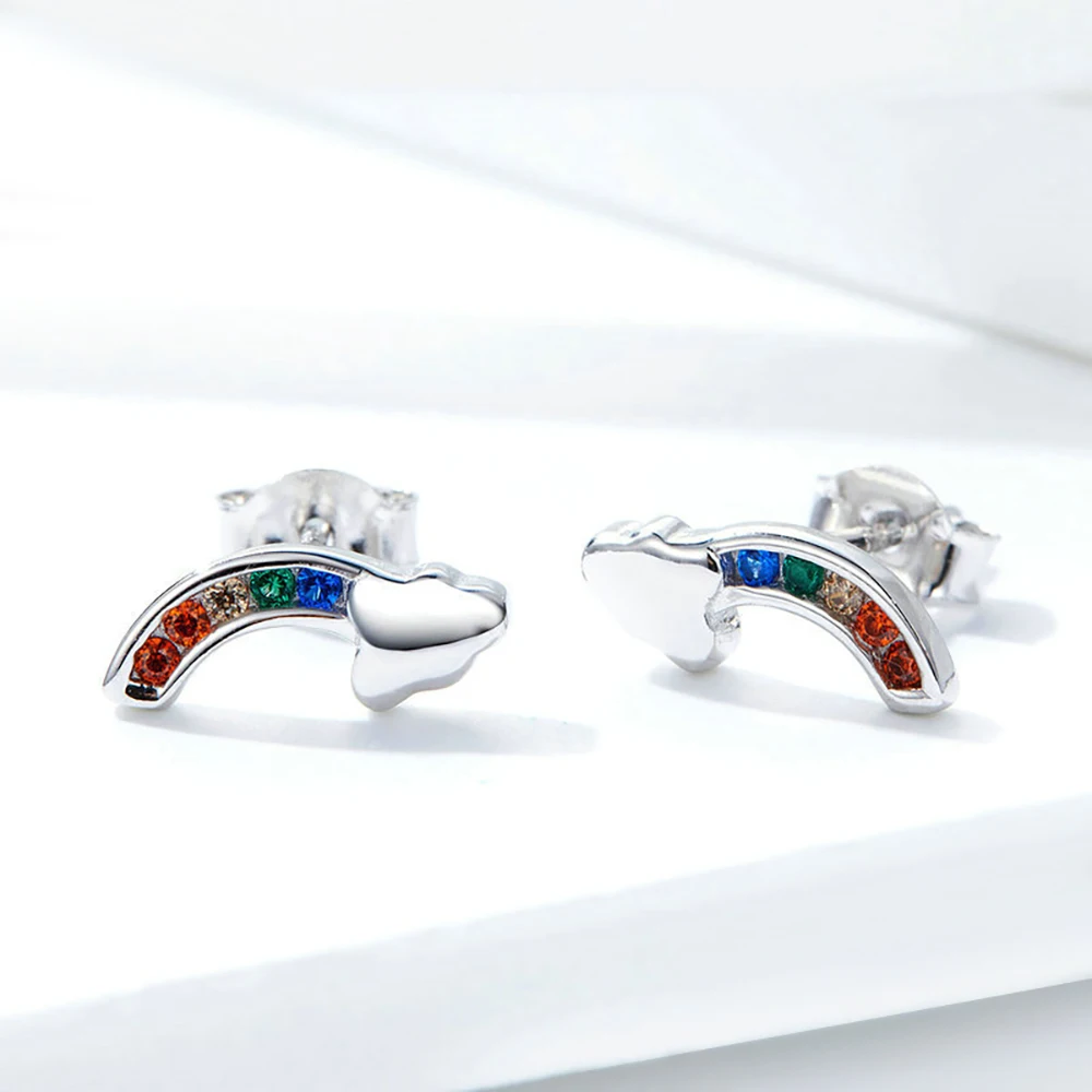 Best Selling 100% S925 Sterling Silver Hypoallergenic Healthy Personality Rainbow Bridge Earrings Simple Fashion Girl Earrings