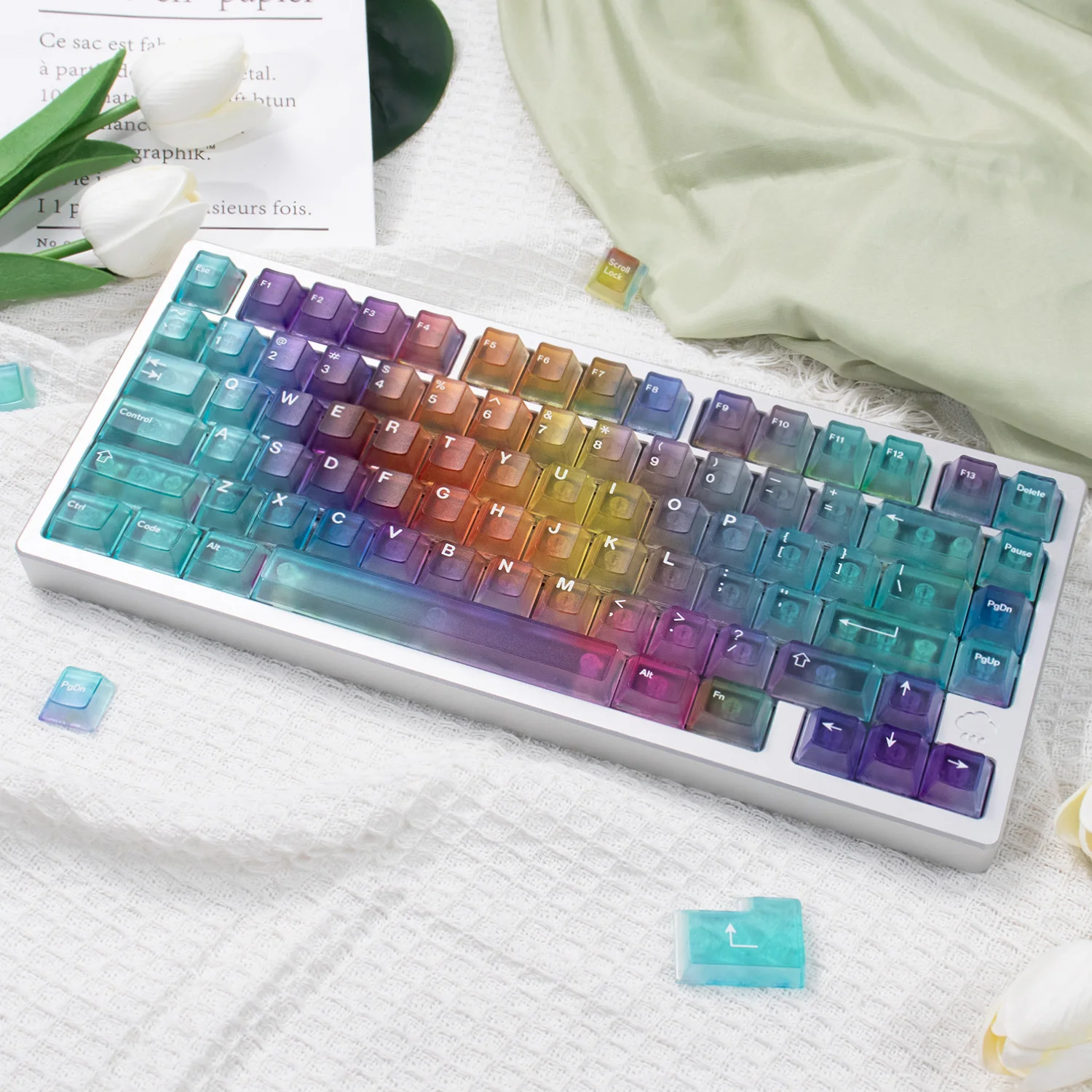 

Gradient Rainbow keycaps 122 keys Cherry Profile Matte Foggy Transparent PC Keycaps For MX 61/64/68/87/96 Mechanical Keyboard