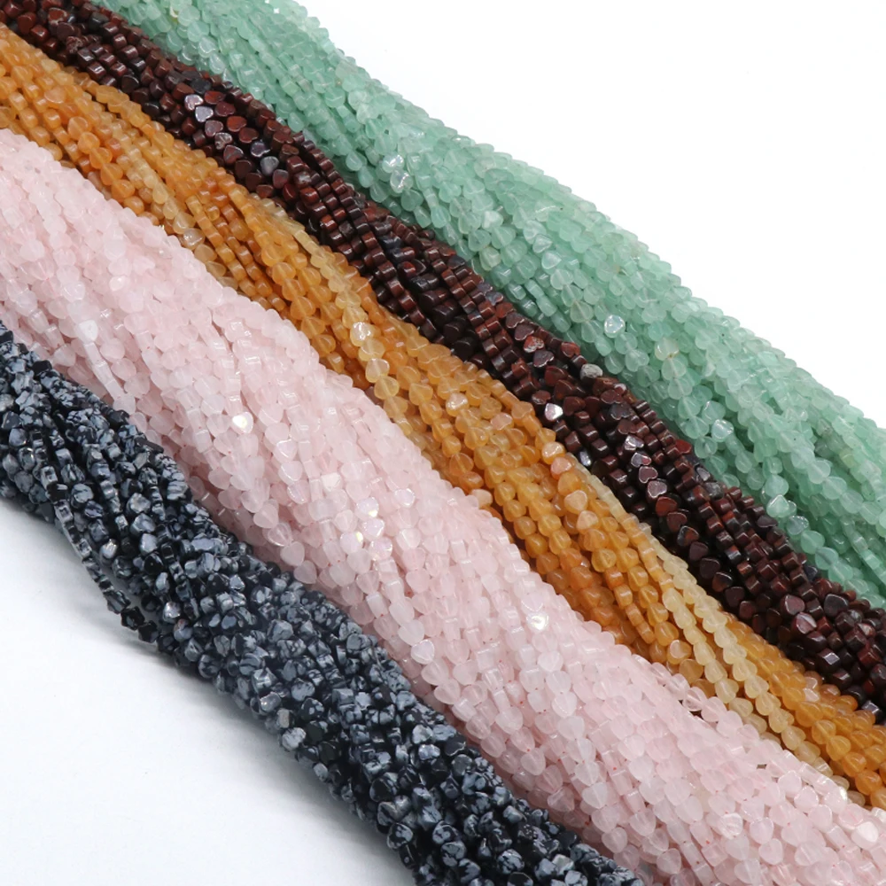 90-100PCS/1 Strand Natural Stone Beads Wholesale Rose Quartz Aventurine Heart Faceted Bead 4mm Jewelry Making DIY Accessories