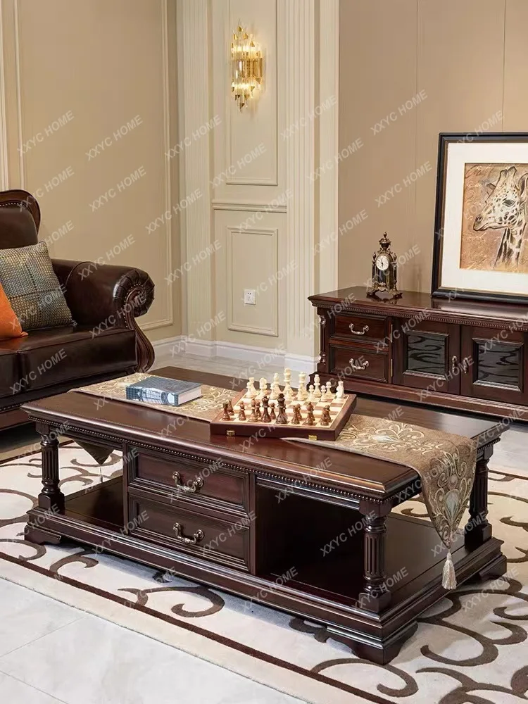 country living room coffee table, solid wood vintage carved storage table, large apartment coffee table