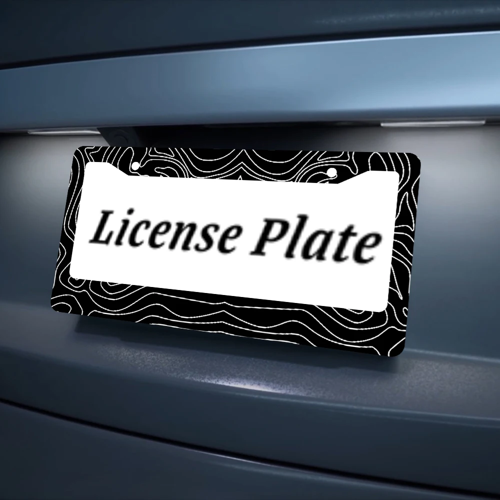 أسود أبيض نمط الطبوغرافية 2-Hole إطار لوحة الرخصة الألومنيوم 6x12 بوصة مع المسمار مجموعة الرجعية الجدة سيارة ديكور #5