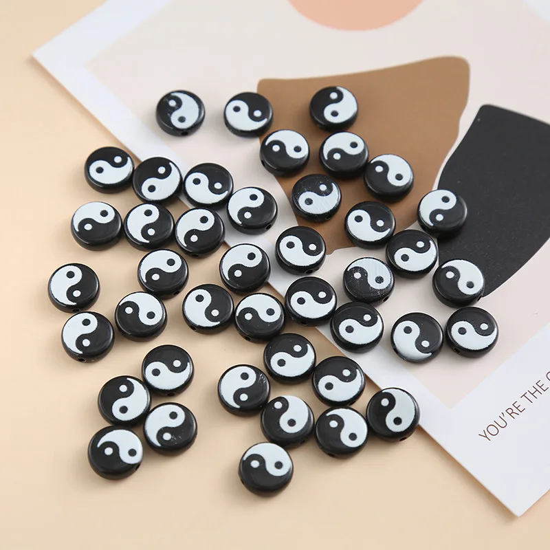 New 20pcs Round Tai Chi Bagua Beads Acrylic Beads Charm Pendant Gossip Yin Yang Beads For Jewelry Making DIY Accessories Gifts