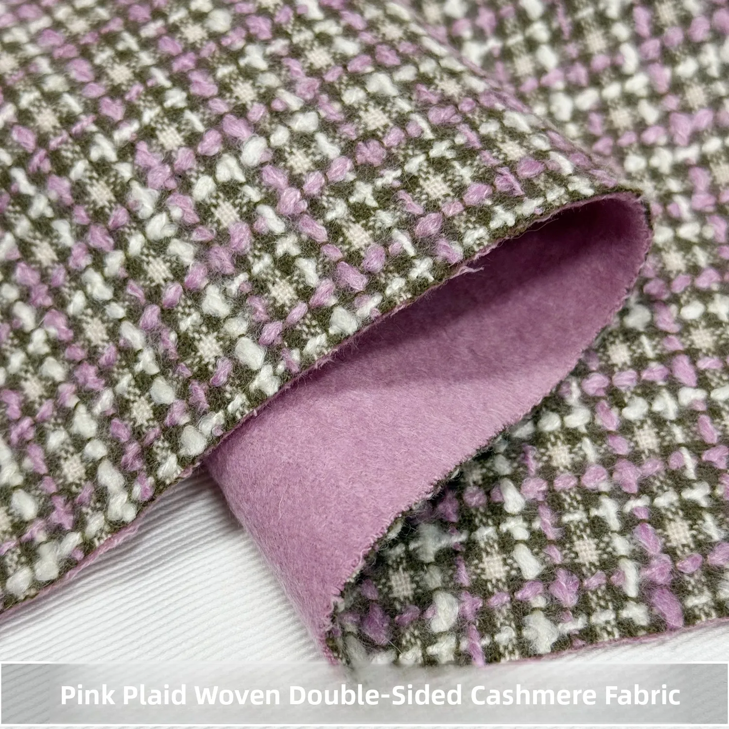 

Коричнево-розовая клетчатая двусторонняя шерстяная ткань для осенне-зимних пальто и верхней одежды, шерстяной материал ручной работы