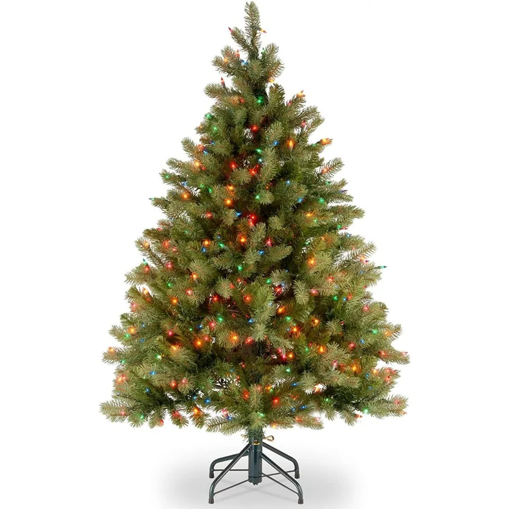 

Pre-Lit 'Feel Real' Artificial Full Downswept Christmas Tree, Green, Douglas Fir, Multicolor Lights, Includes Stand, 4.5 feet