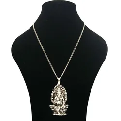 1 x Tibetan Silver Metal Large Ganesha Elephant Hindu God Of Beginnings Pendant Necklaces on Long Chain Lagenlook 34