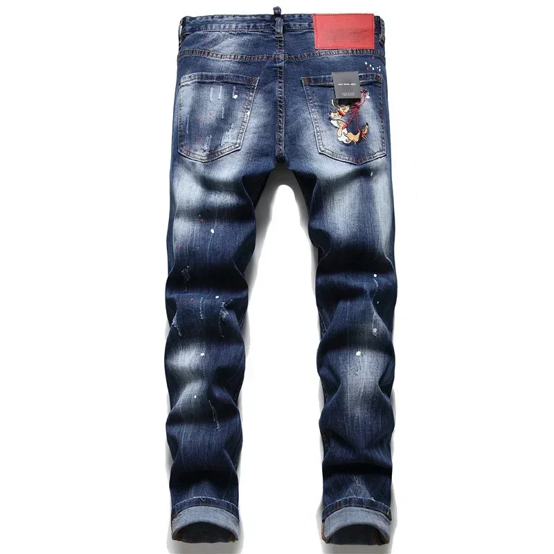 

New Italian Style Men Ripped Denim Jeans Skinny Holes Jeans Stretch Denim Pants Quality Male Slim Fit Denim Trousers Size 42