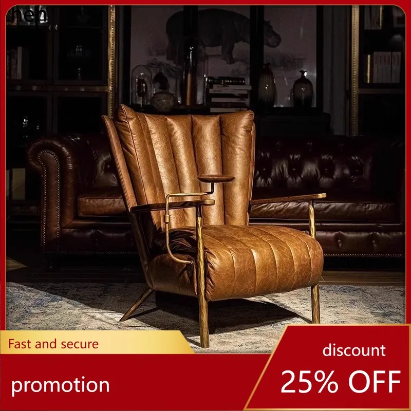 

CZ Genuine Leather Handcrafted Single Sofa Chair Cigar Chair