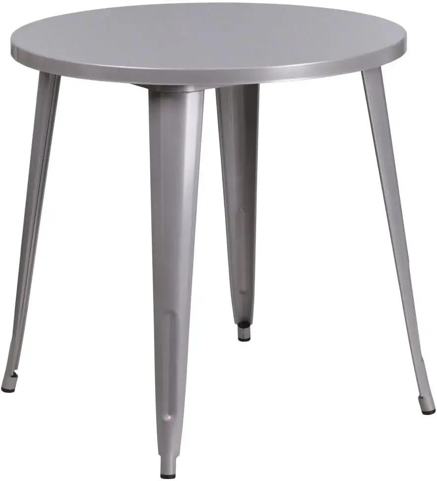 Commercial Grade 30" Round Silver Metal Indoor-Outdoor Table