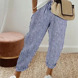Casual Women Vertical Stripe Print Pants Fashion New Lace Up Trousers Loose Pants For Women Leisure Streetwear All-match Pants