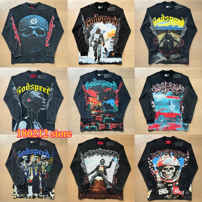 

Multi Versions Series God Speed Long Sleeve T-shirt Men Women High Quality Black Blue Washed Vintage Do Old Godspeed T Shirt