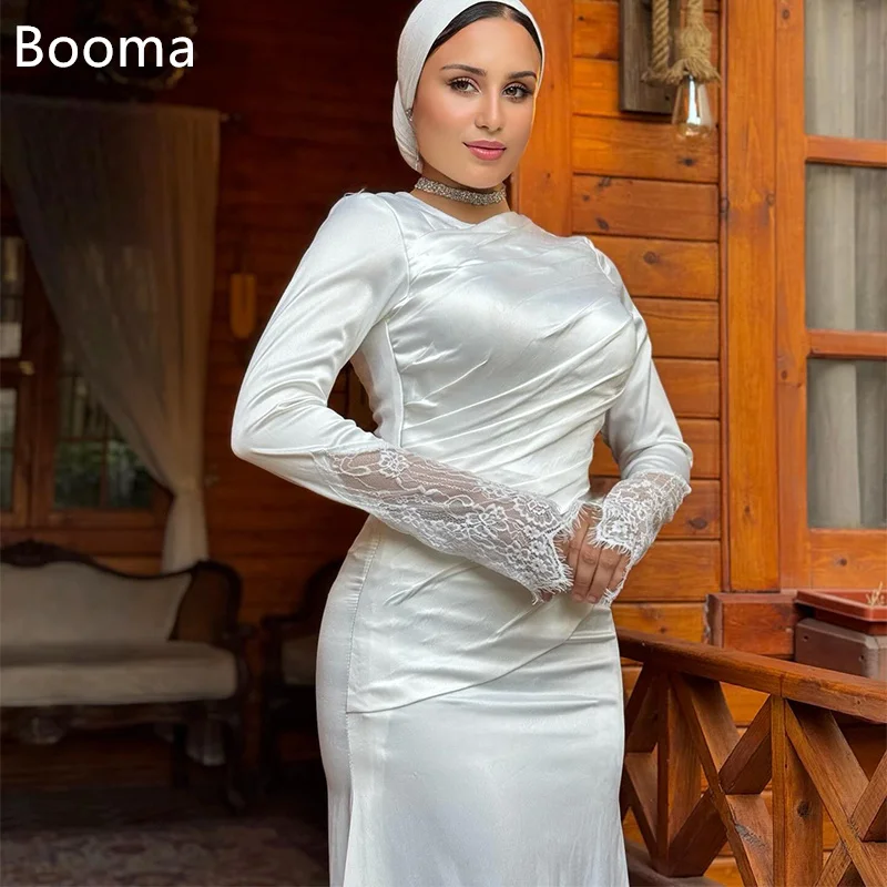 

Booma Mermaid Lace Long Wedding Dresses Pleat Floor-Length Satin Elegant Brides Gown Saudi Arabia Custom Made 2025