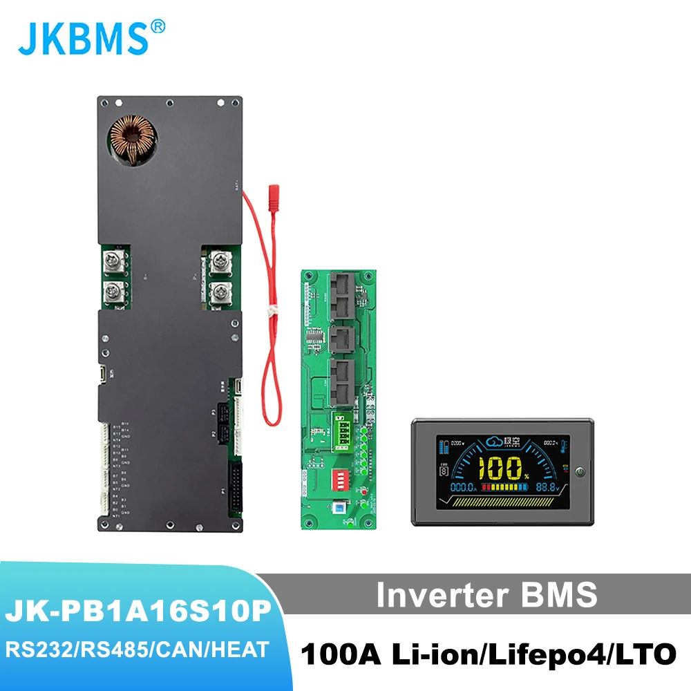 JKBMS PB1A16S10P สมาร์ทอินเวอร์เตอร์ BMS 8S - 16S 100A 24V 48V ครอบครัว Energy Storage Lifepo4/Li-Ion/LTO สําหรับ Growatt Deye อินเวอร์เตอร์