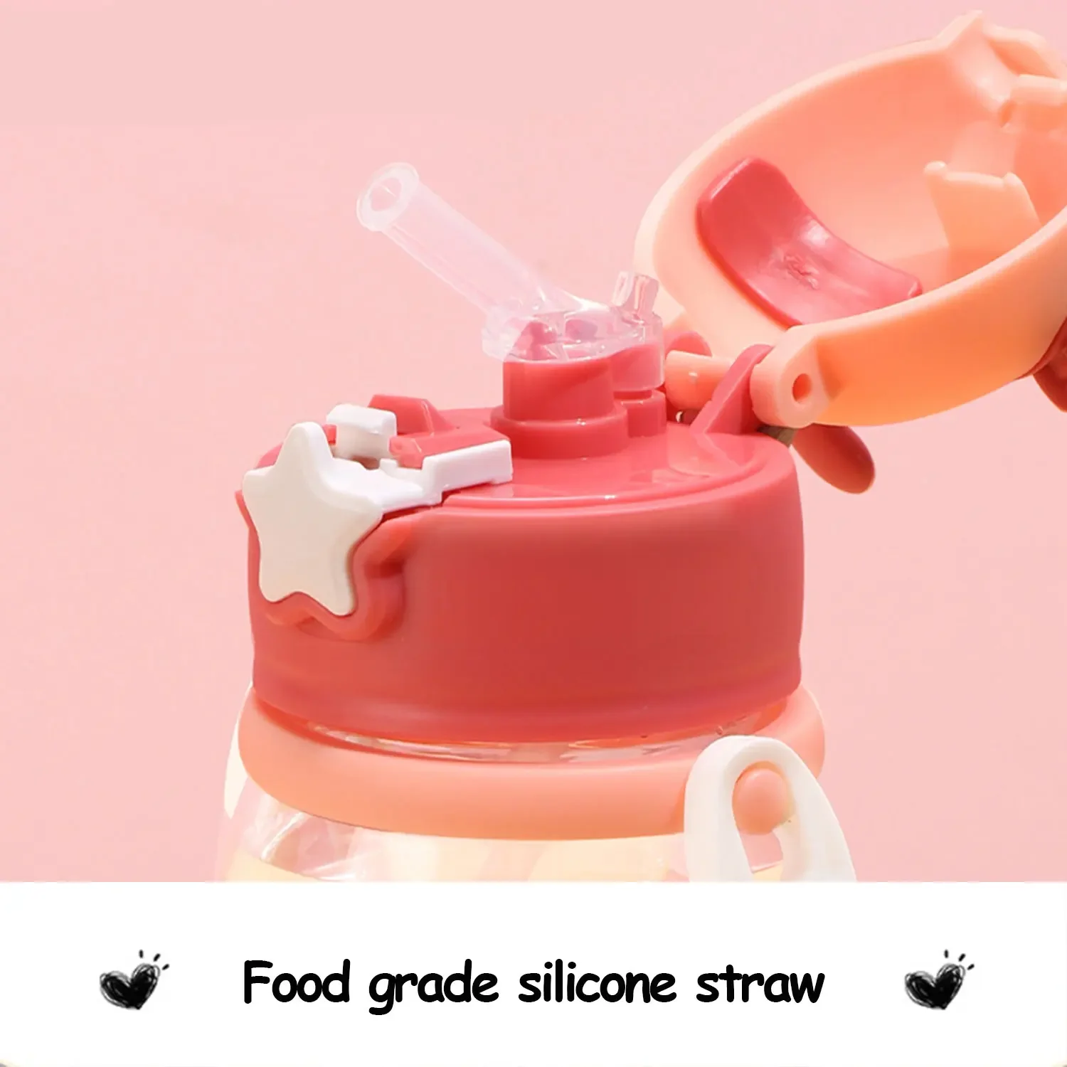 1 stks Cartoon gewei stro cup kinderen water cup 600 ml grote capaciteit outdoor sport water cup met riem kerstcadeau