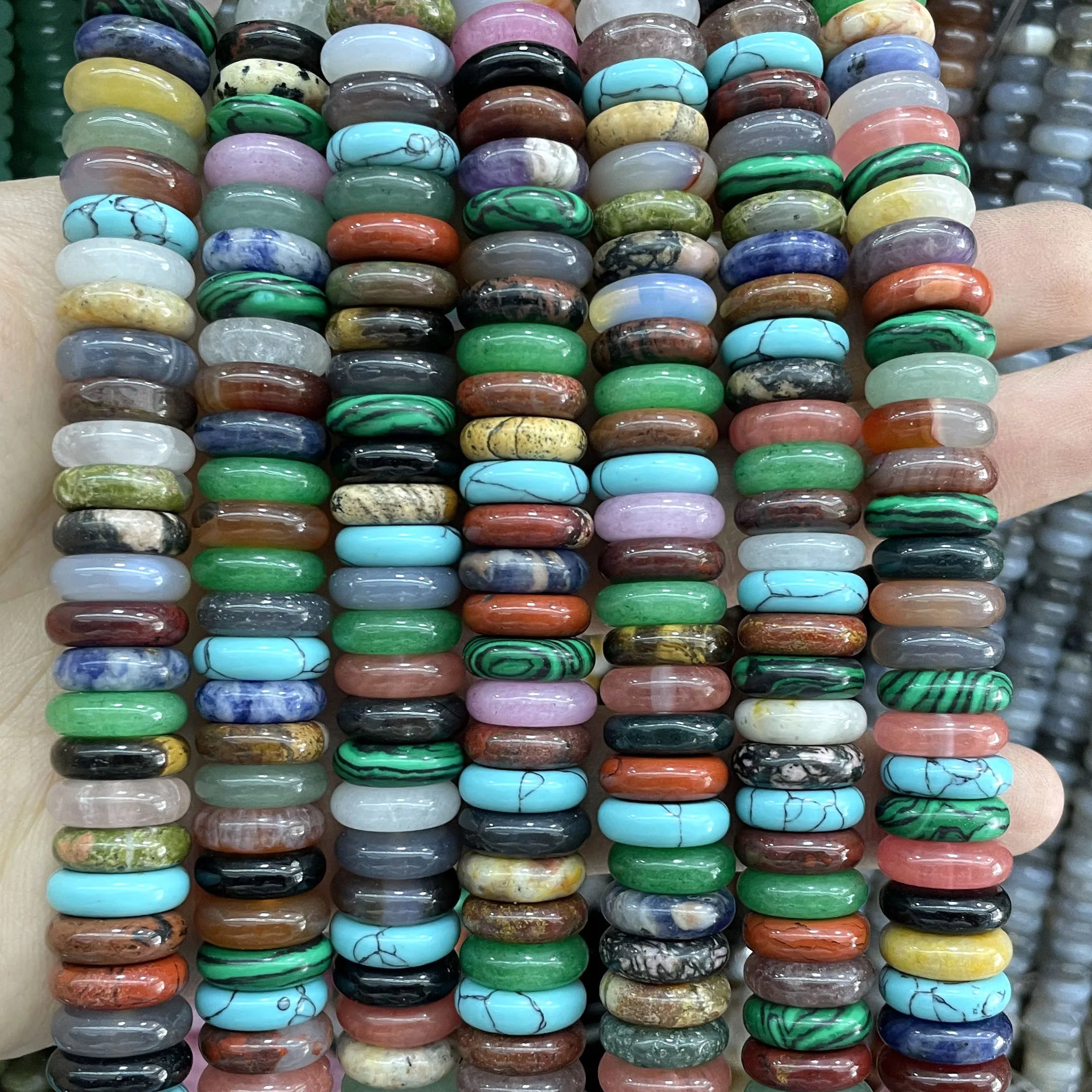 Natural Rondelle 7 Chakra Quartz Jasper Agates Flat Round Stone Spacer Beads For Jewelry Making DIY Bracelet Acessories 4X12MM