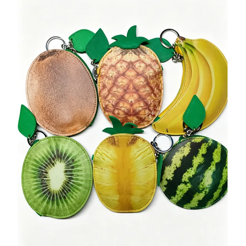 Fruit Flower Pattern Coin Purse Boys Girls Cartoon Animal Shape Key Card Wallet Children Earphone Bag With Keychain Change Pouch