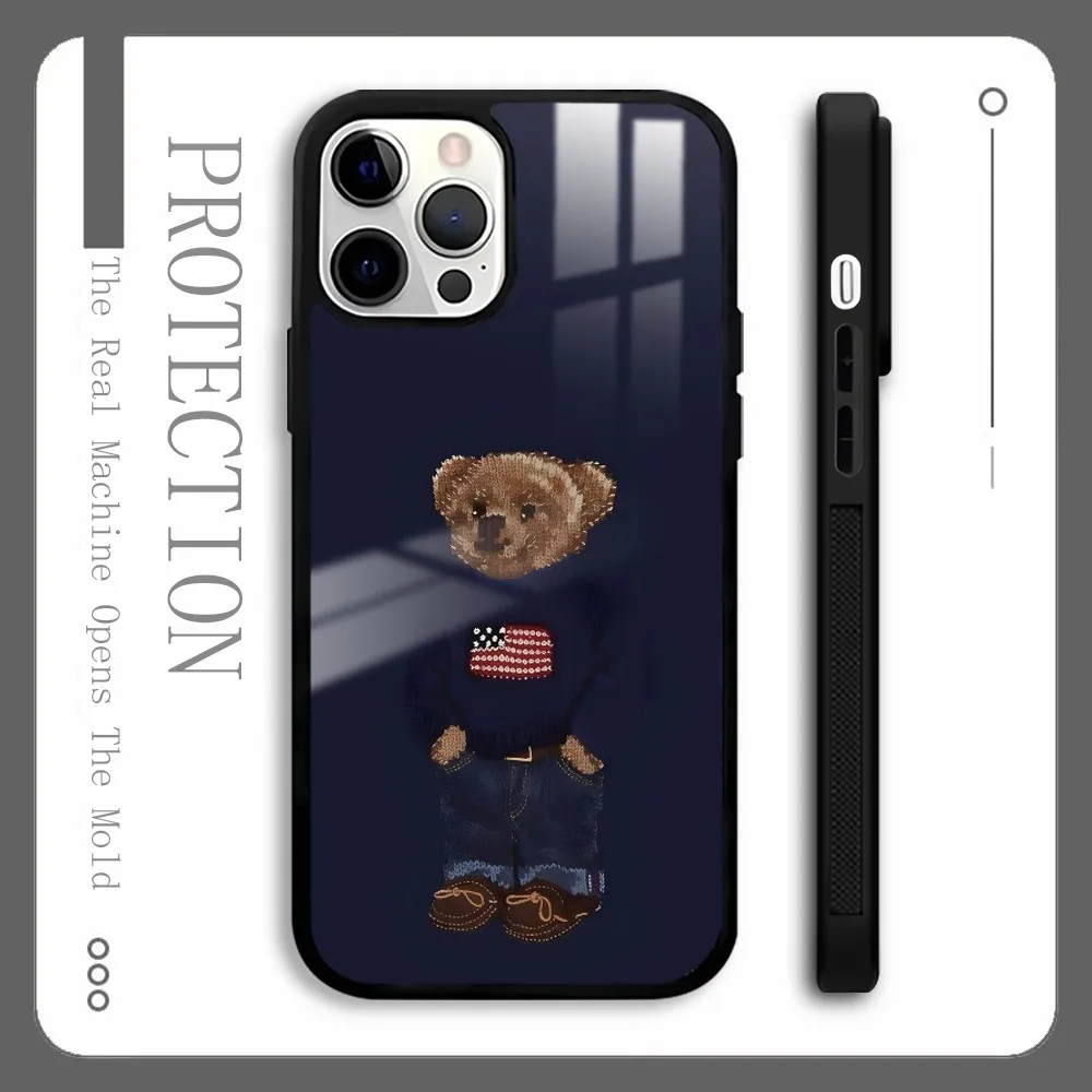 Fashion Design P-PoLOES Luxury Bear Phone Case For IPhone 16 15 14 13 12 11 Pro Xs Max Mini Plus Celulares Hard Funda