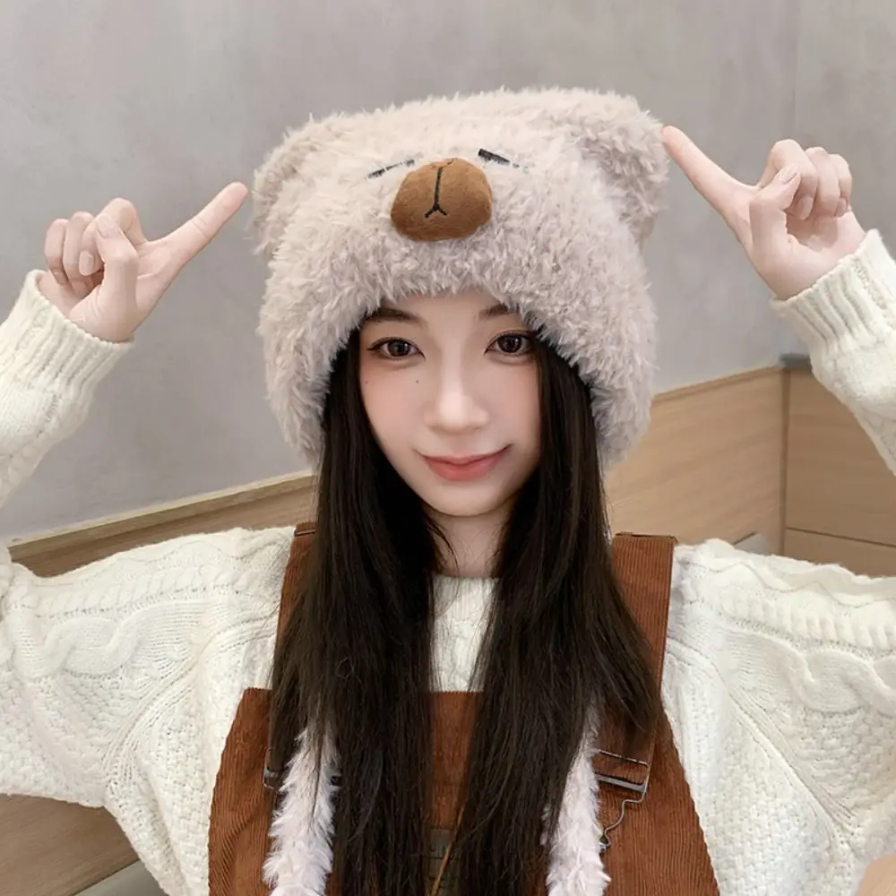 

Fashion Cartoon Capybara Pullover Hat Elastic Thickened Woolen Hat Solid Color Kawaii Animals Ears Beanie Hat Girls