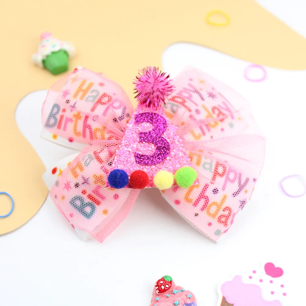 

1-6 ages Birthday Number Hair Clips Colorful Balls Kids Bow Hair Accessories Birthday Party Hairpins Baby Headband