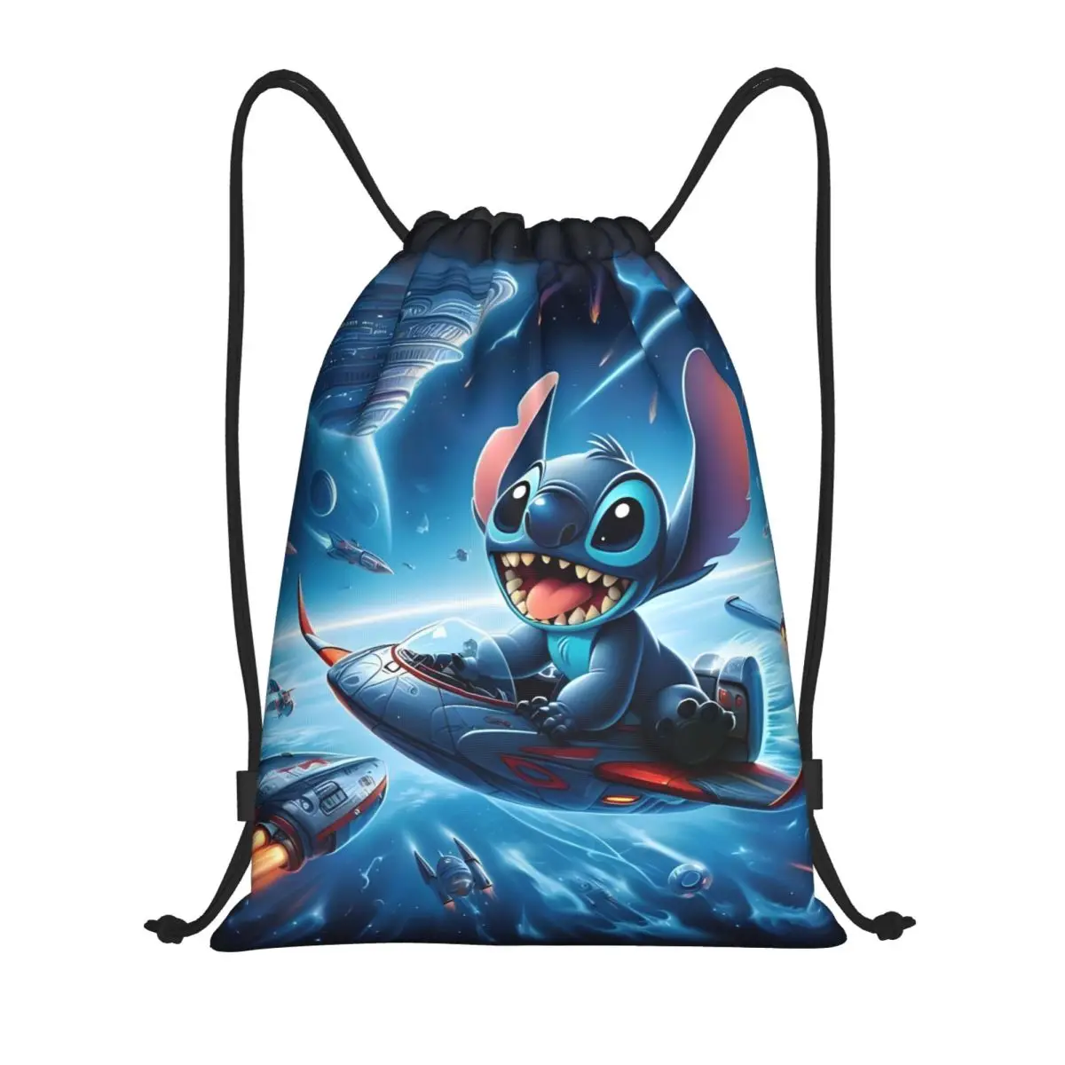 غرزة سفينة الفضاء الكون ملصق الرباط على ظهره النساء الرجال الرياضة الصالة الرياضية Sackpack طوي لطيف أنيمي الكرتون حقيبة تسوق كيس