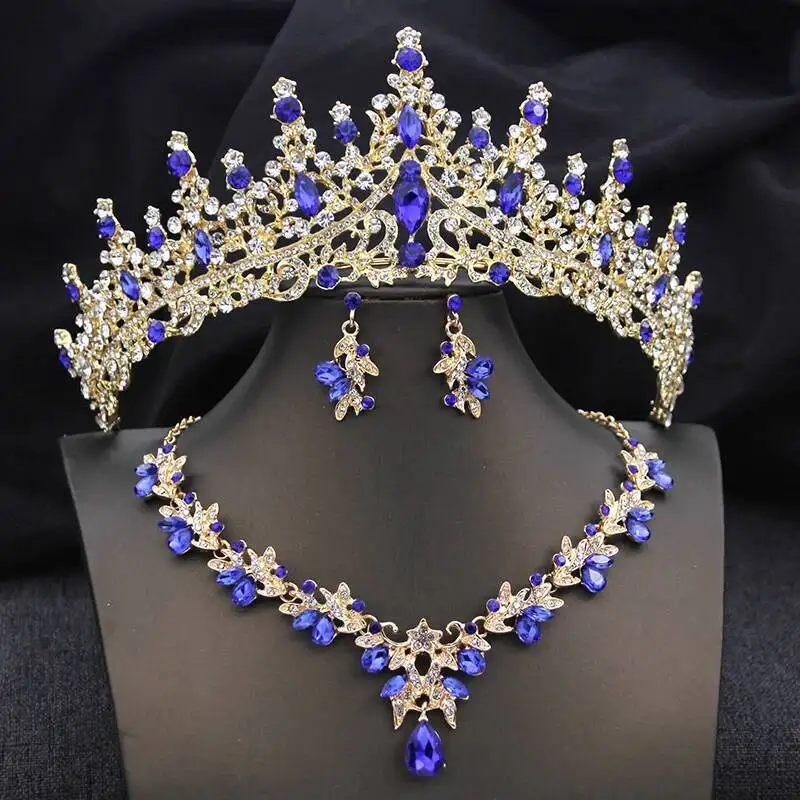 

Baroque Opal Pink Bridal Jewelry With Tiaras And Crowns For Women 3 Pcs Necklace Earrings Bride Wedding Crown Sets Accessories