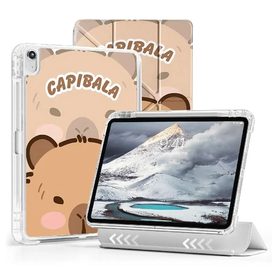 

Tablet Case For iPad Mini 6 7 11th 10th 9th 8th 7th 12.9inch Pro 2025 Air 4 5 M3 M2 M4 11inch Holder Cover Y-Fold Cute Capabara
