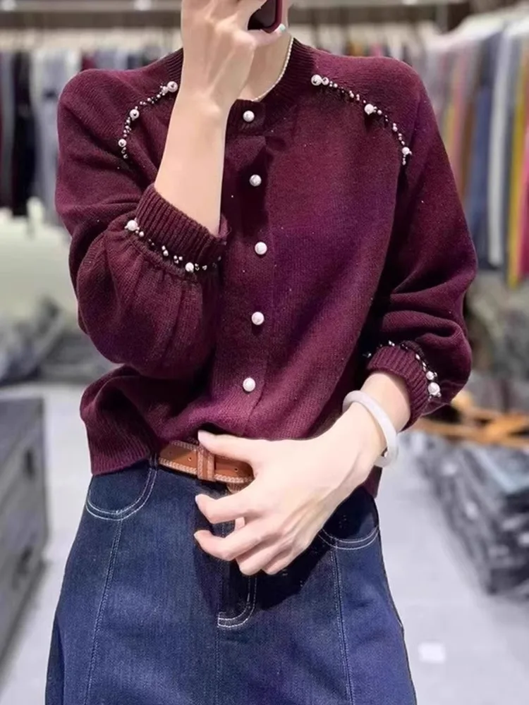   Cárdigan largo de punto Sve redondo Ne con un solo botón Otoño Invierno Camere suéter Jaet Ele Heavy Design Em...