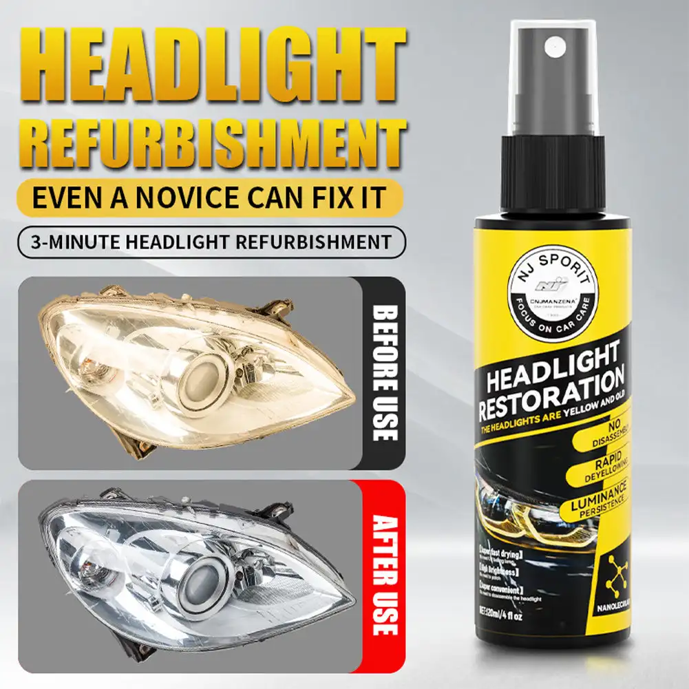 120ML Car Headlight Coating Spray Liquid Car Light Cleaner Restorer UV Resistant Long Lasting Head Light Coating Spray For SUV