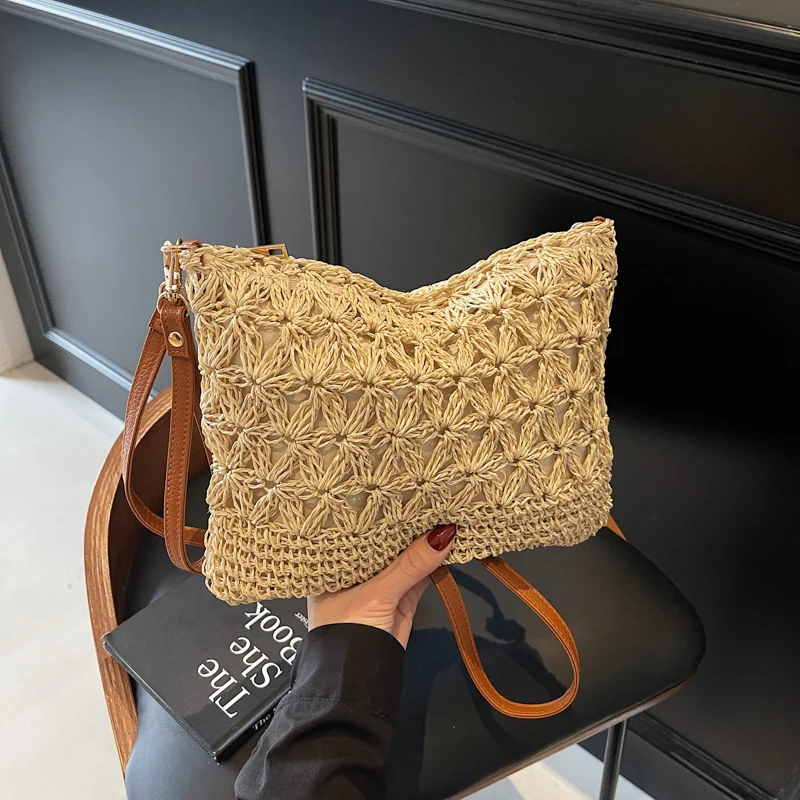 

Повседневные соломенные тканые полые квадратные сумки на плечо и через плечо, изысканные портативные женские сумки Grace, стильный дизайн, новинка 2023 года