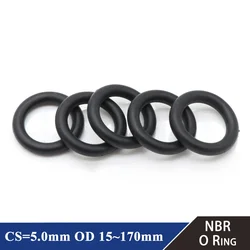 10 Stück NBR O-Ring-Dichtung, Dicke CS, 5 mm Außendurchmesser, 15–170 mm, Nitrilkautschuk, rund, O-Typ, Korrosion, ölbeständig, Dichtungsscheibe, Schwarz