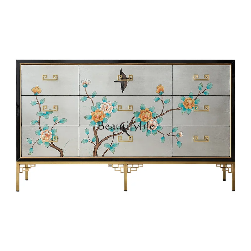 

New Chinese nine-chest cabinet painted retro solid wood living room wall drawer cabinet