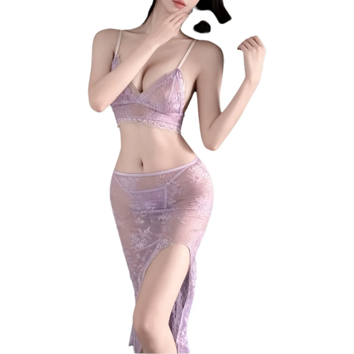 

Purely Seductive Lingerie Lace Trimmed Mesh Dress Charming Slit Sexy And Elegant Nightdress Uniform Dress For Woman Casual DHLD