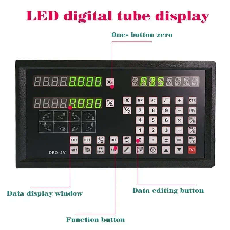 Professional Digital Readout DRO-2V Display and 2 pieces Linear Glass Scale Encoder Grating Ruler For Lathe milling machines