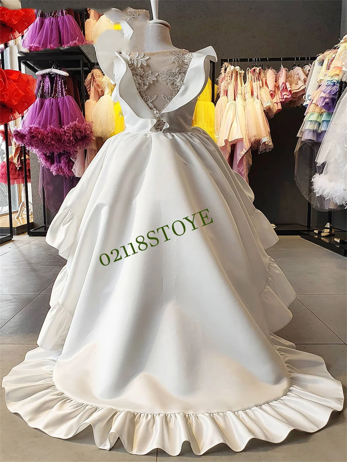 Ivory Flower Girl Dress Puff Sleeves Girls Princess Wedding Party Dress First Communion Gown dresses for girls-flowers