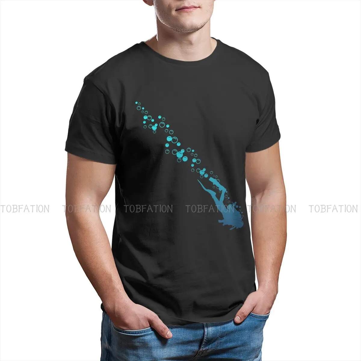 Blue Diver O Neck TShirt Dive Scuba Diving Fabric Classic T Shirt Men Tops Individuality Oversized