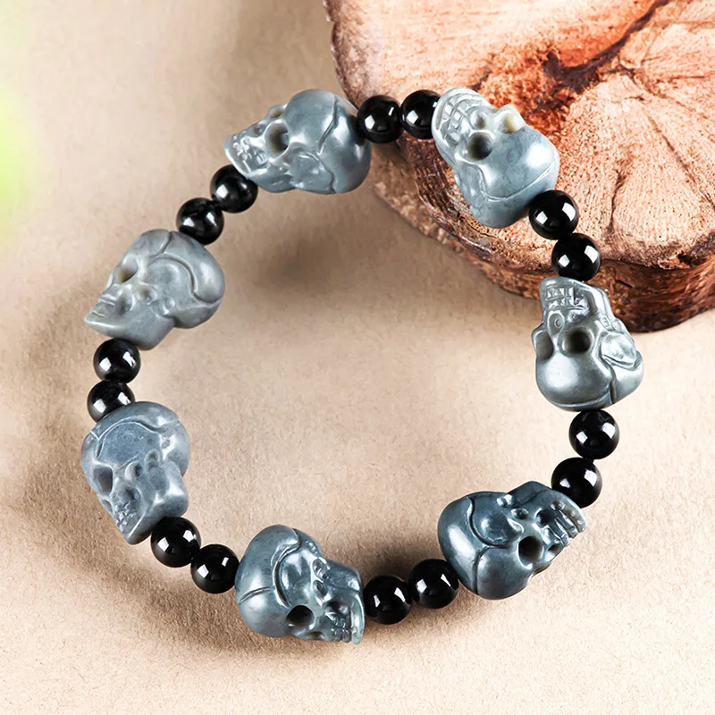 Natural Jade Skull Bracelet Certified Jewelry Men Women Healing Gemstone Genuine Chinese Hetian Jade Skeleton Bracelets Bangles