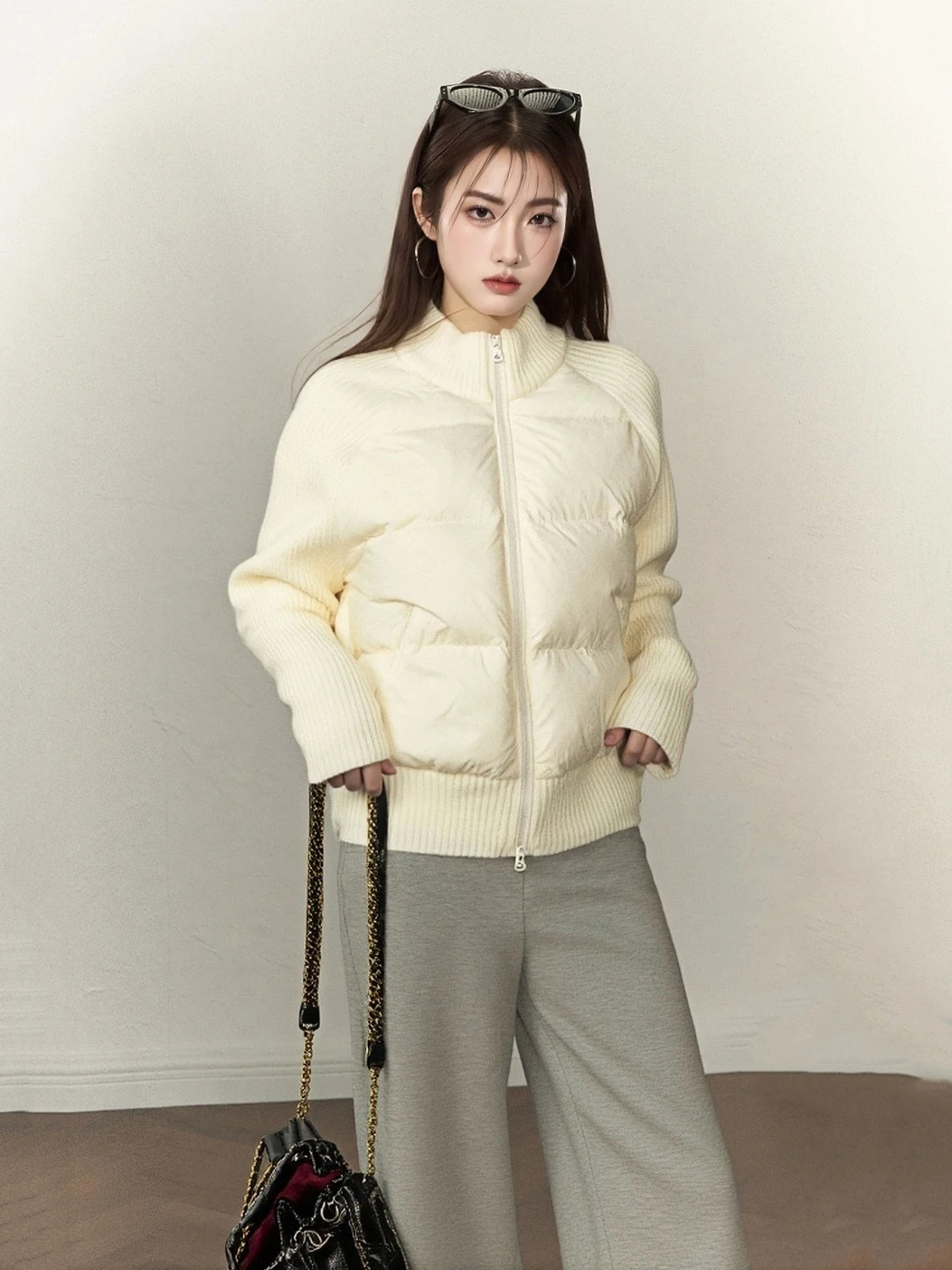 

Korean Design Autumn Winter New Sle Thiened Stand Collar Knitted Splicing White Cotton Jaet Women's Warm Cotton Coat Top