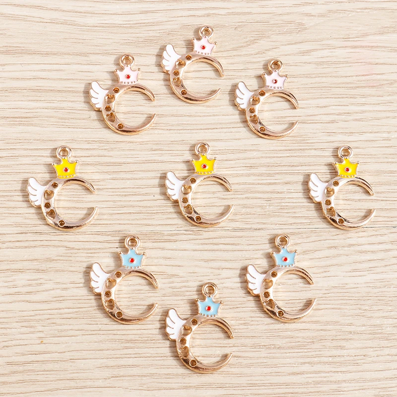 Tusember 10 Stück 17*23mm Niedliche Emaille-Kronen-Flügel-Mond-Anhänger DIY-Anhänger für Armband, Halskette, Ohrring, Schmuckherstellungszubehör – Detail 6