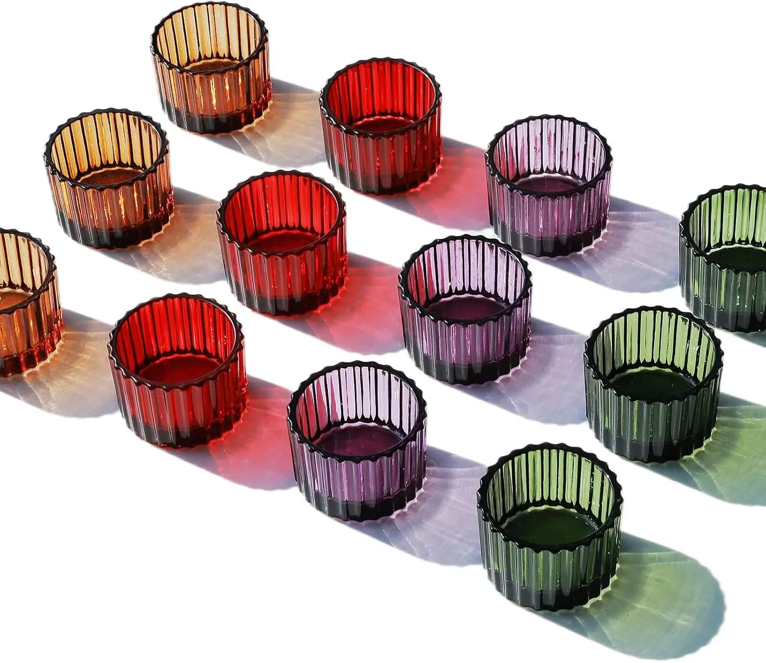Tealight Candle Holder Fall Decor Set of 12, Votive Candle Holders for Table Centerpiece, Ribbed Tea Light Candle Holder Glass