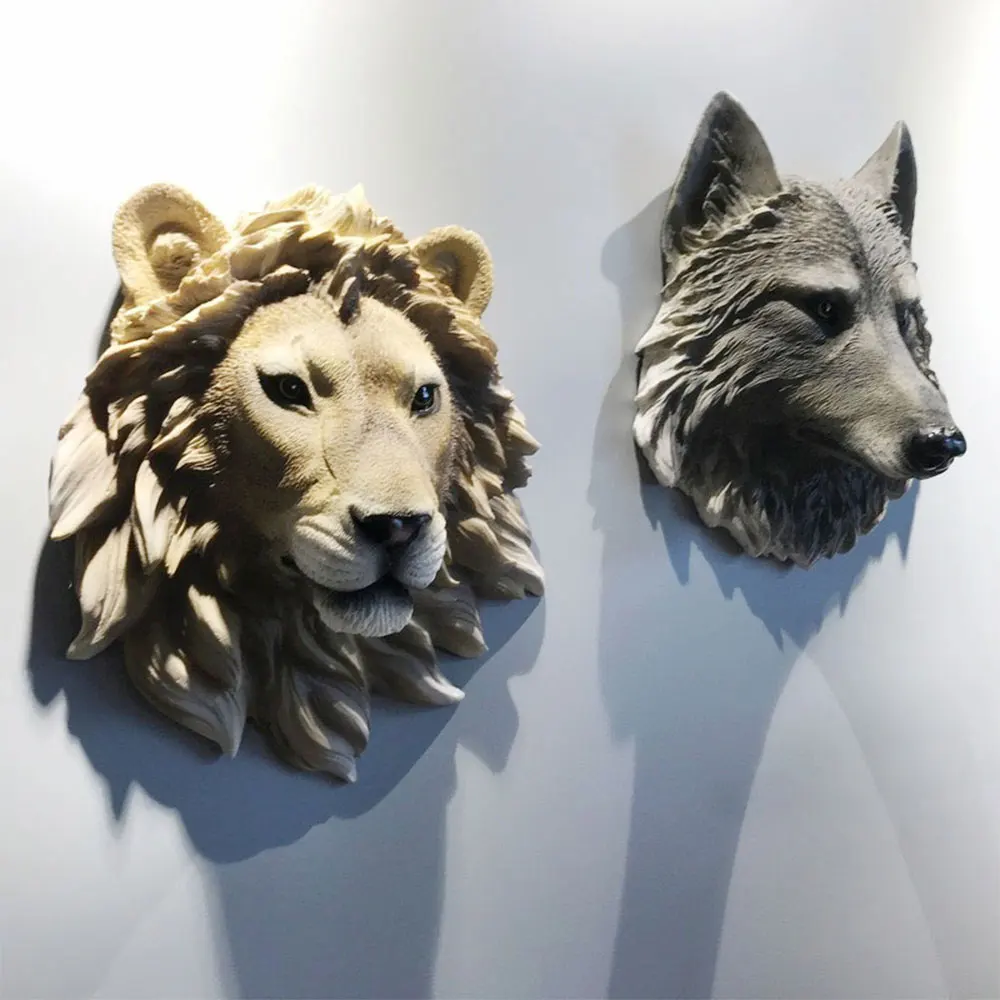 Animal Wolf Head Mold Lion Head Owl Wall Decoration Plaster Sculpture Resin Silicone Concrete Wall Tile Mold DIY Home Decoration