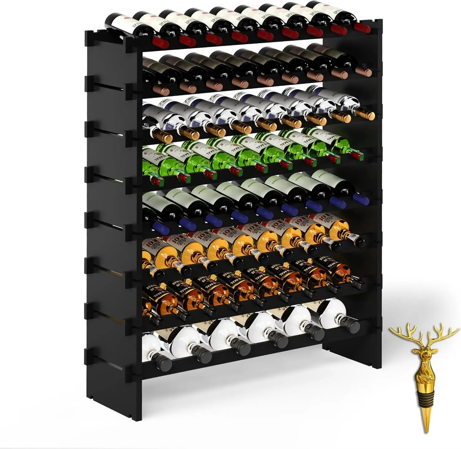 

Wine Rack Freestanding Floor, Bamboo 8-Tier 69 Wine Bottle Holder Racks Countertop Cabinet Display, Wooden Stackable Modular