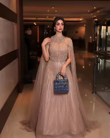 Evening Dress A line Beading Prom Dresses Feather Applique Long Sleeves Knee-Length High Neck Elegant Partry Cocktail Dress