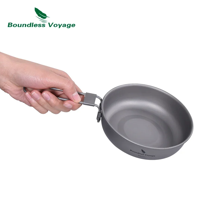 Boundless Voyage Titanium Kitchen Frying Pan Skillet Griddle with Folding Handle Noodles Bowl Rice Tableware 5inch