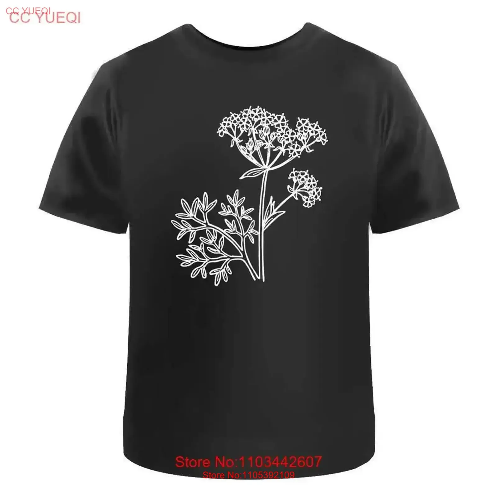 Camiseta de algodón 'Anise Plant Drawing' TA046801, estilo vintage, lavada, de diseñador, cómoda, suave y elegante para uso diario