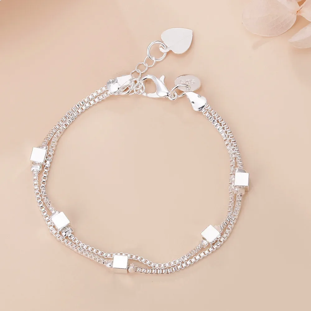 Braccialetti a catena con scatola quadrata fine in argento Sterling 925 di lusso per le donne accessori per matrimoni per feste di moda casual